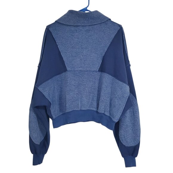 We the Free Blue Terry Half Zip Color Block Patchwork Collared Sweatshirt - XS - Picture 2 of 6